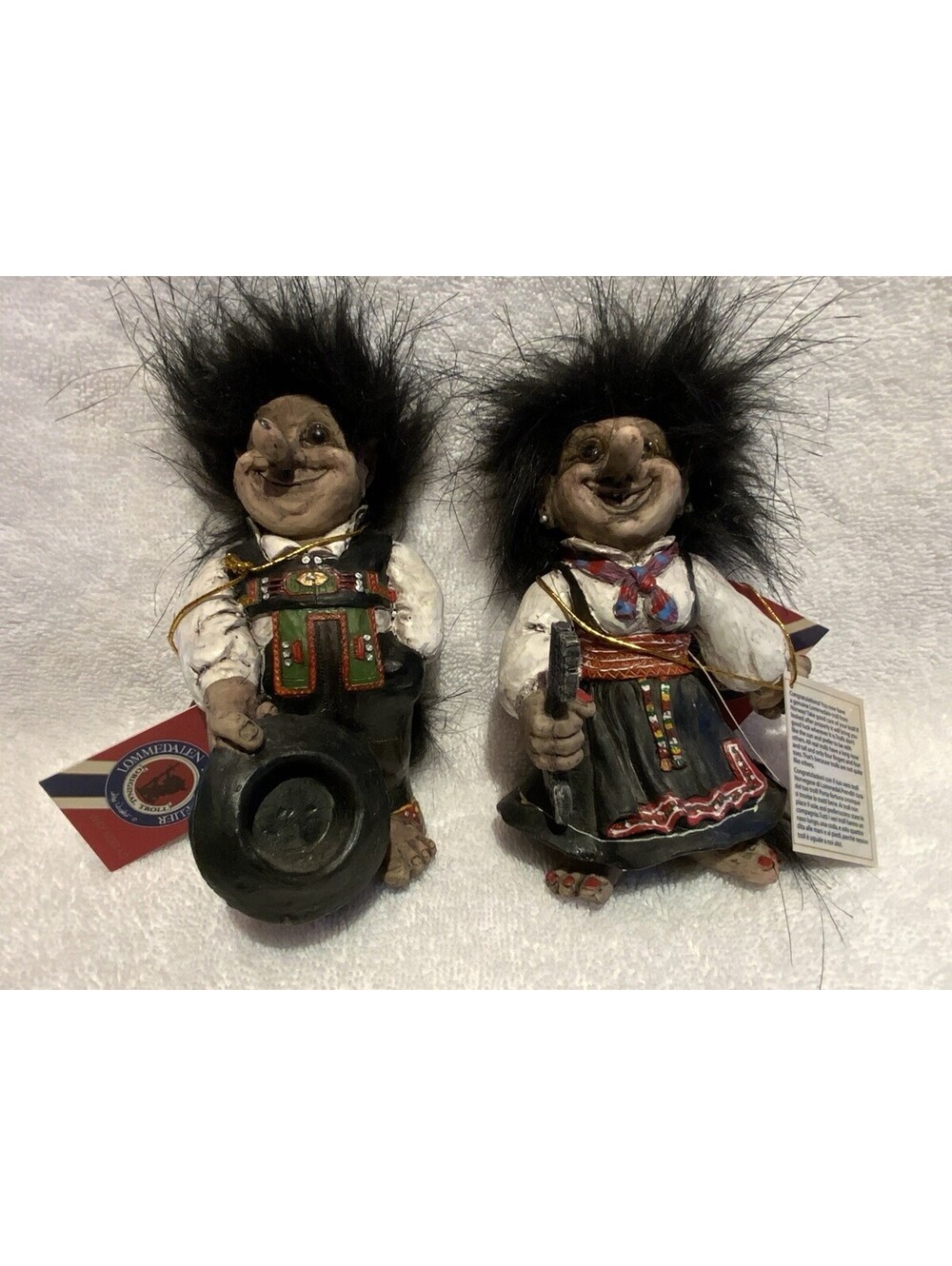 Vintage Norwegian Lommedalen Troll-Atelier Handmade Folk Art Charm Troll Couple
